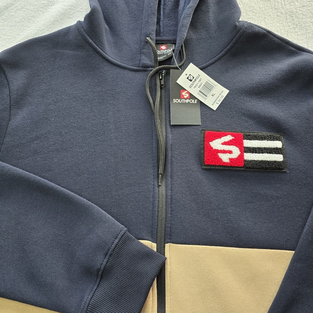 NWT Southpole Full Zip Hoodie XL Navy Tan Colorblock Y2K Streetwear Skater Retro